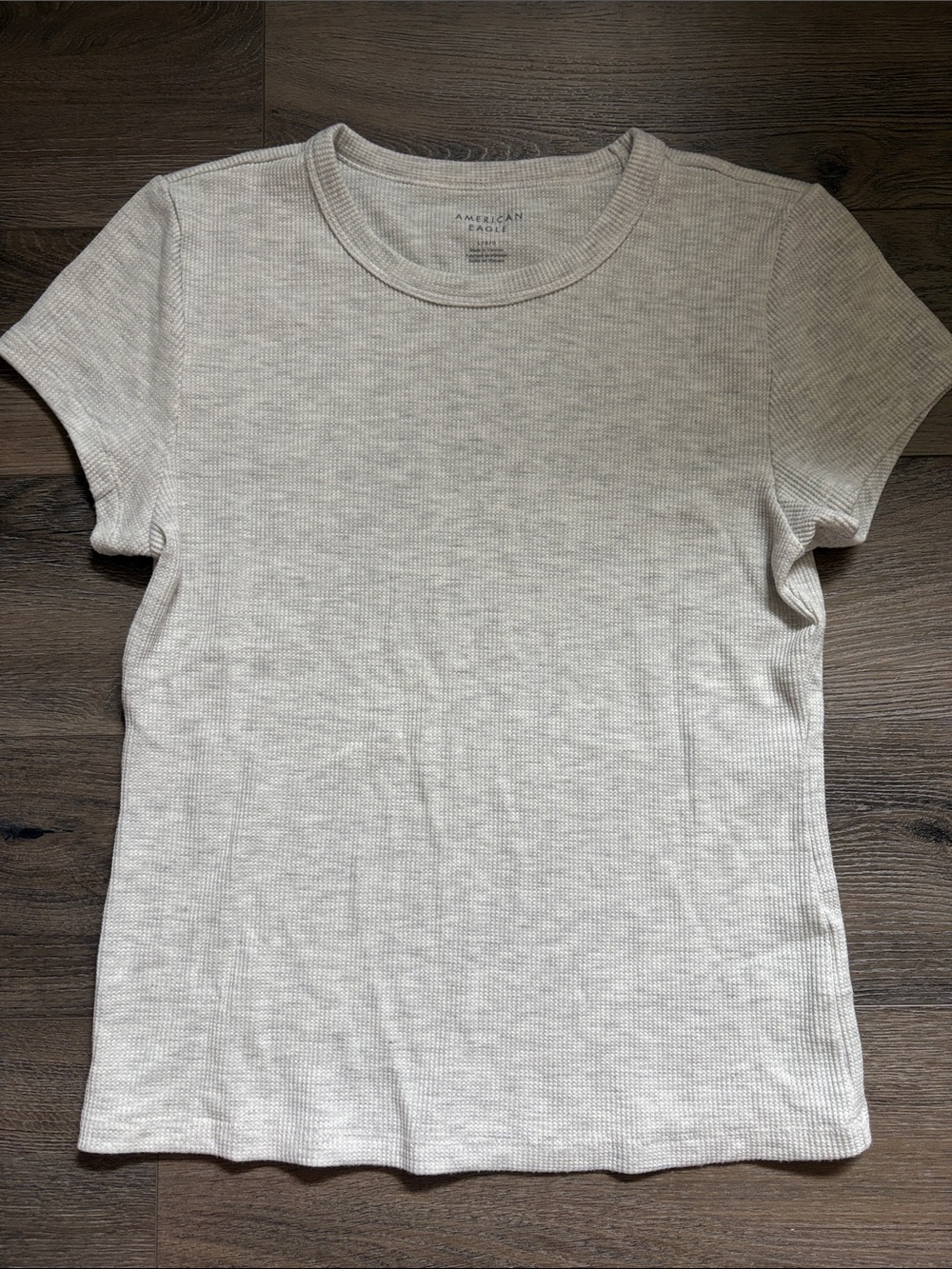 American Eagle Outfitters Short Sleeve Ribbed Crew Tee in Light Oatmeal